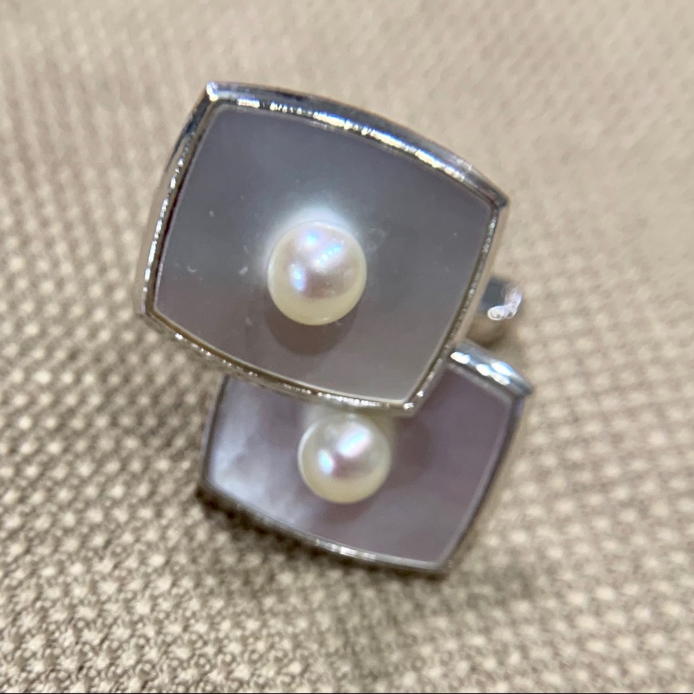 Silver Mother of Pearl Pearl Rectangle Cuff links